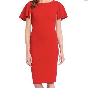Calvin Klein Flutter Cape Sleeve Sheath Dres